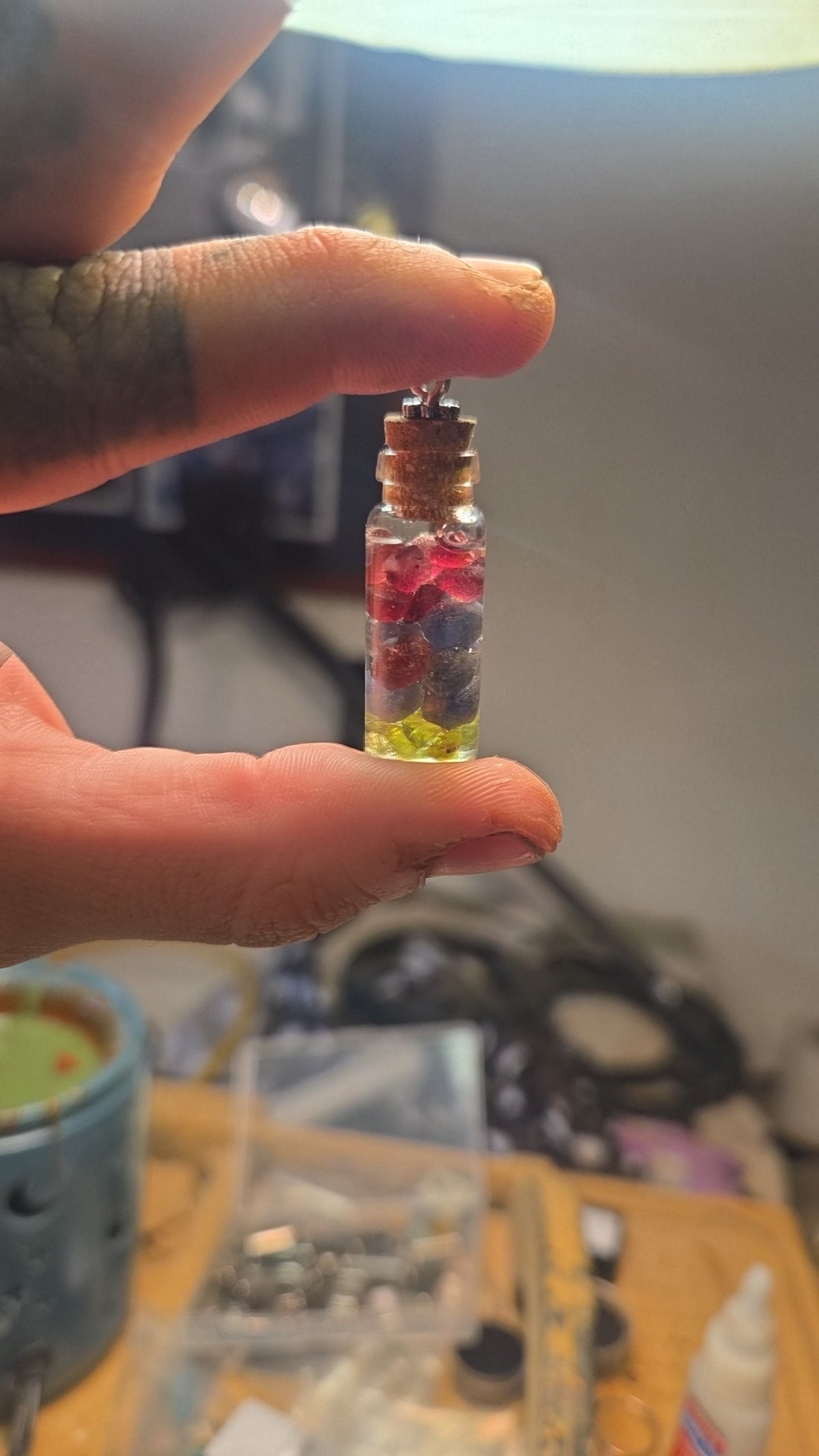 Peridot/Garnet/Sapphire Glass Bottle Necklace