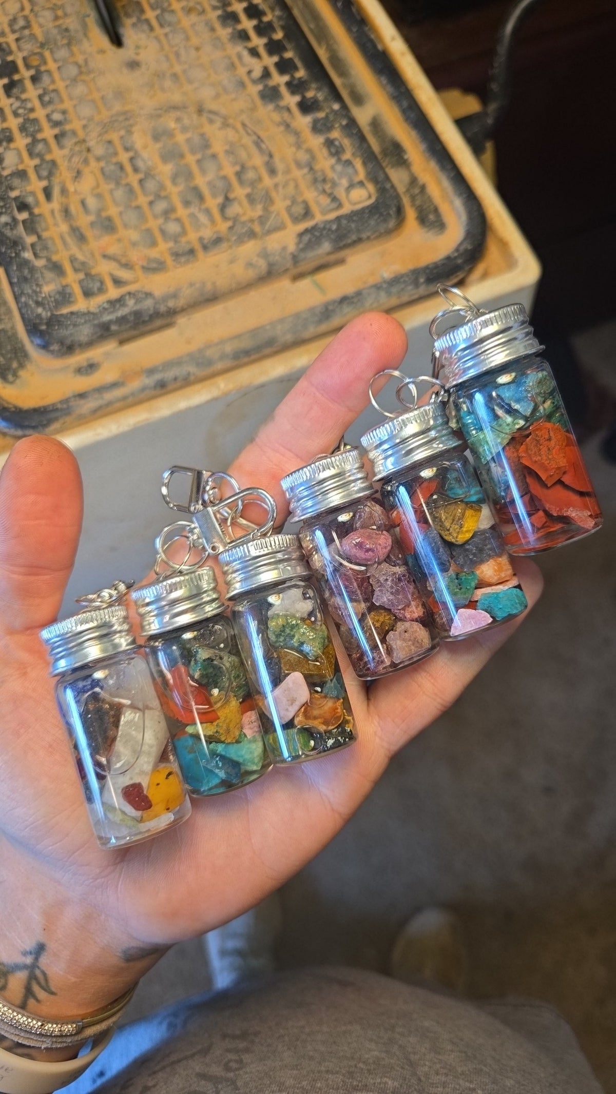 Glass Jar Crystal Mineral Gem Keychain