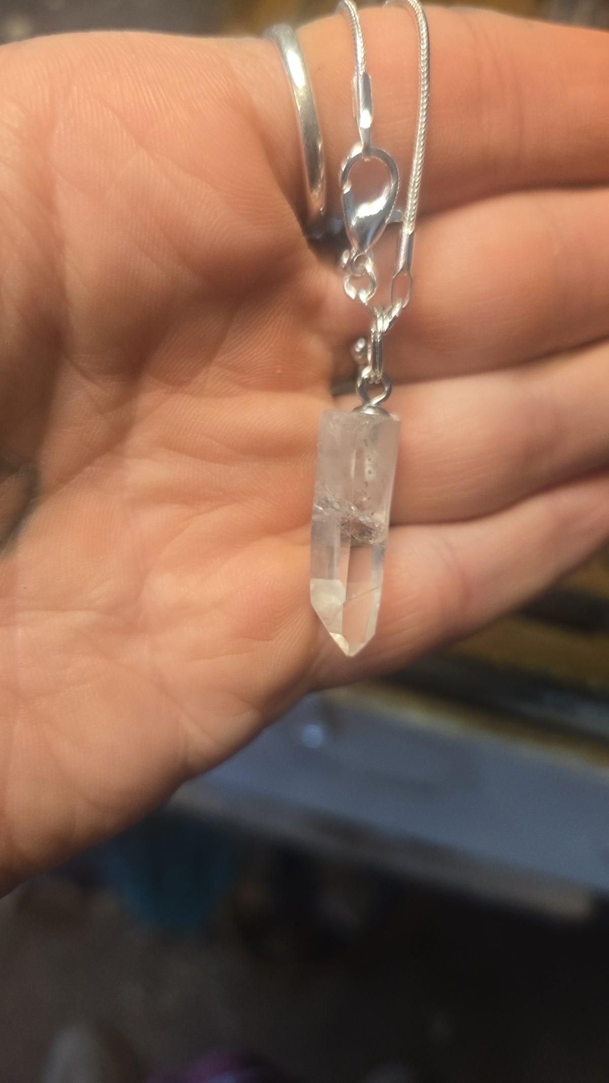 Clear Quartz Point Crystal Necklace – Copper & Leather