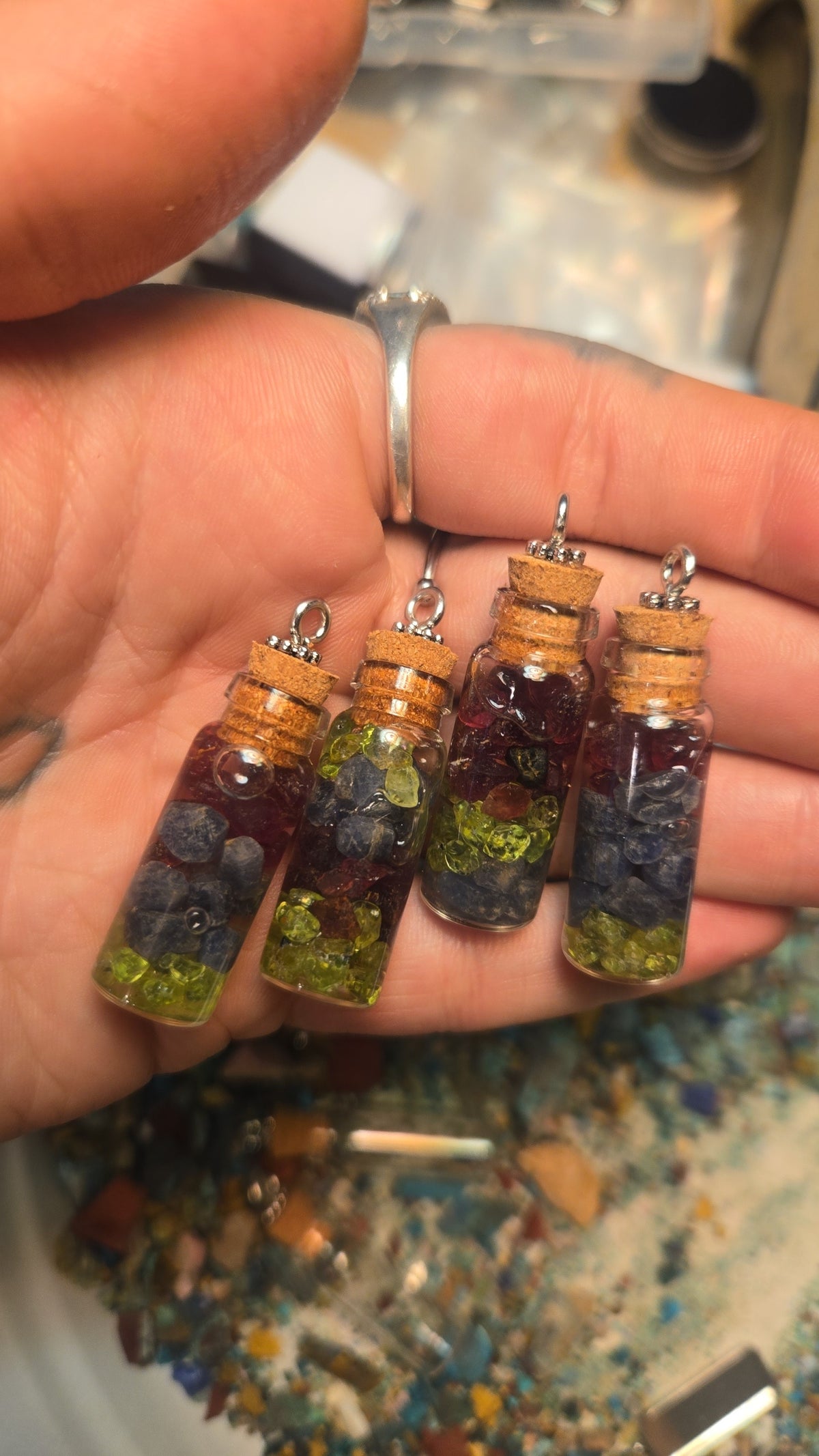 Peridot/Garnet/Sapphire Glass Bottle Necklace