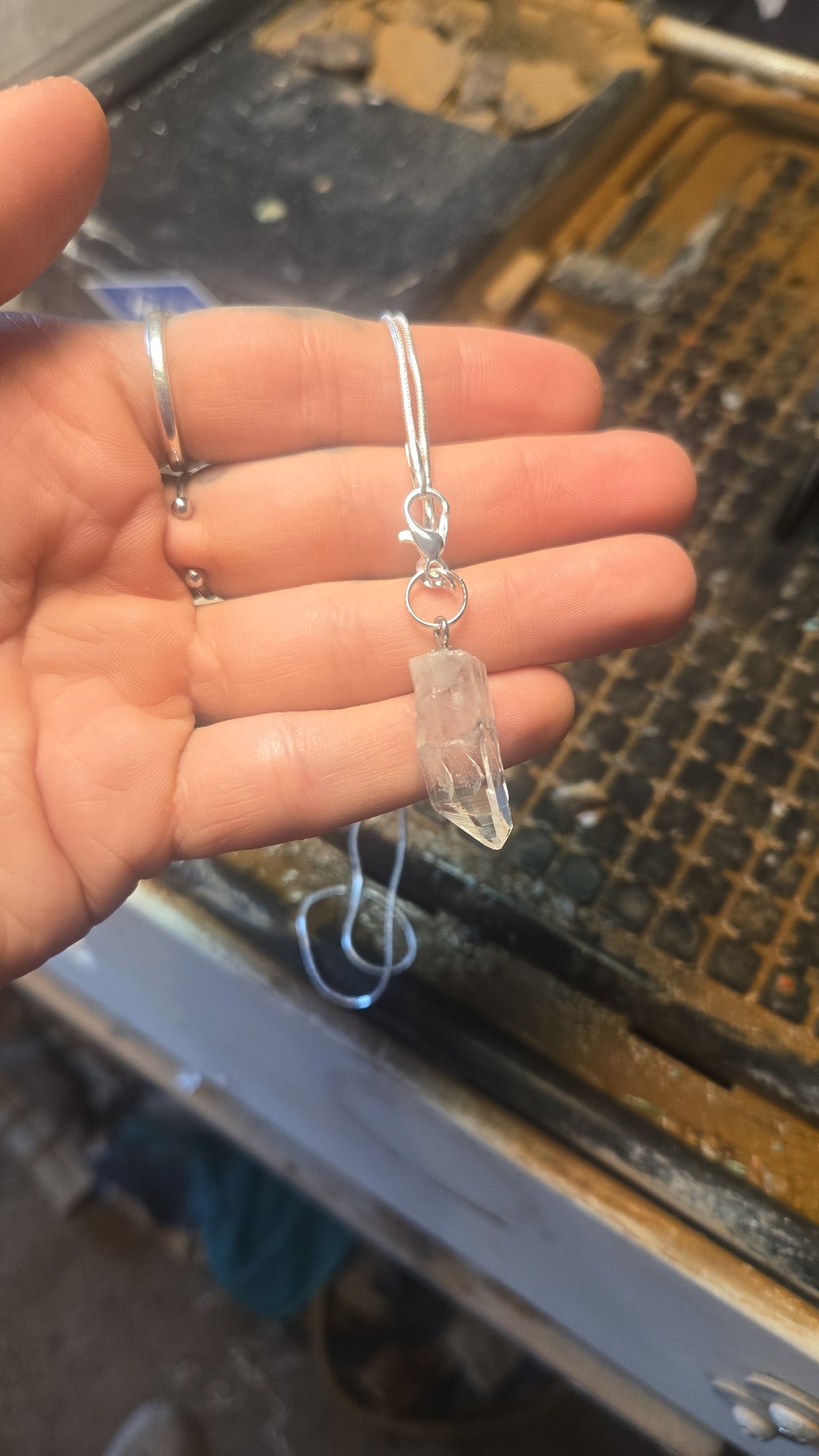Clear Quartz Point Crystal Necklace – Copper & Leather
