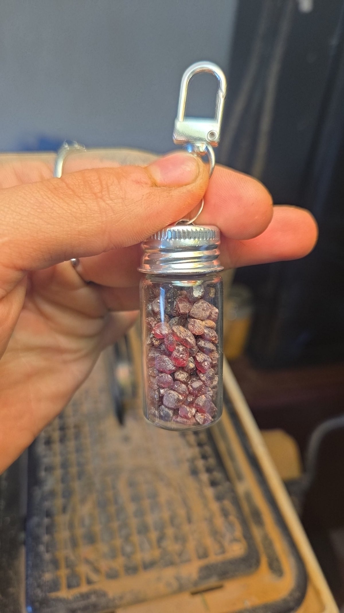 Glass Jar Crystal Mineral Gem Keychain