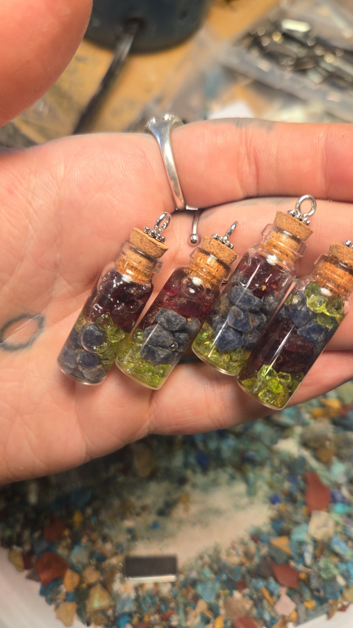 Peridot/Garnet/Sapphire Glass Bottle Necklace