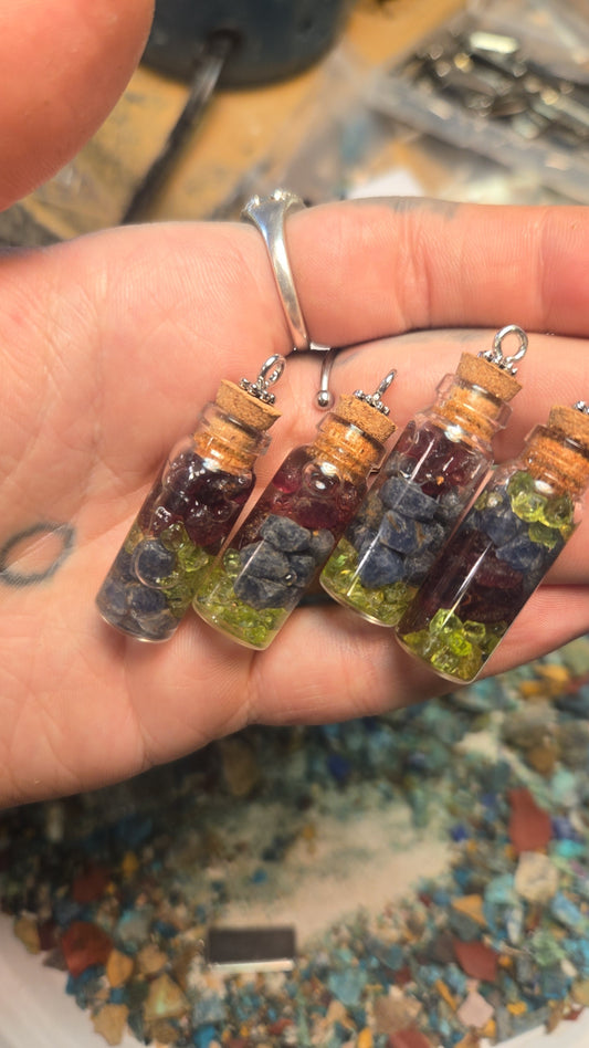 Peridot/Garnet/Sapphire Glass Bottle Necklace