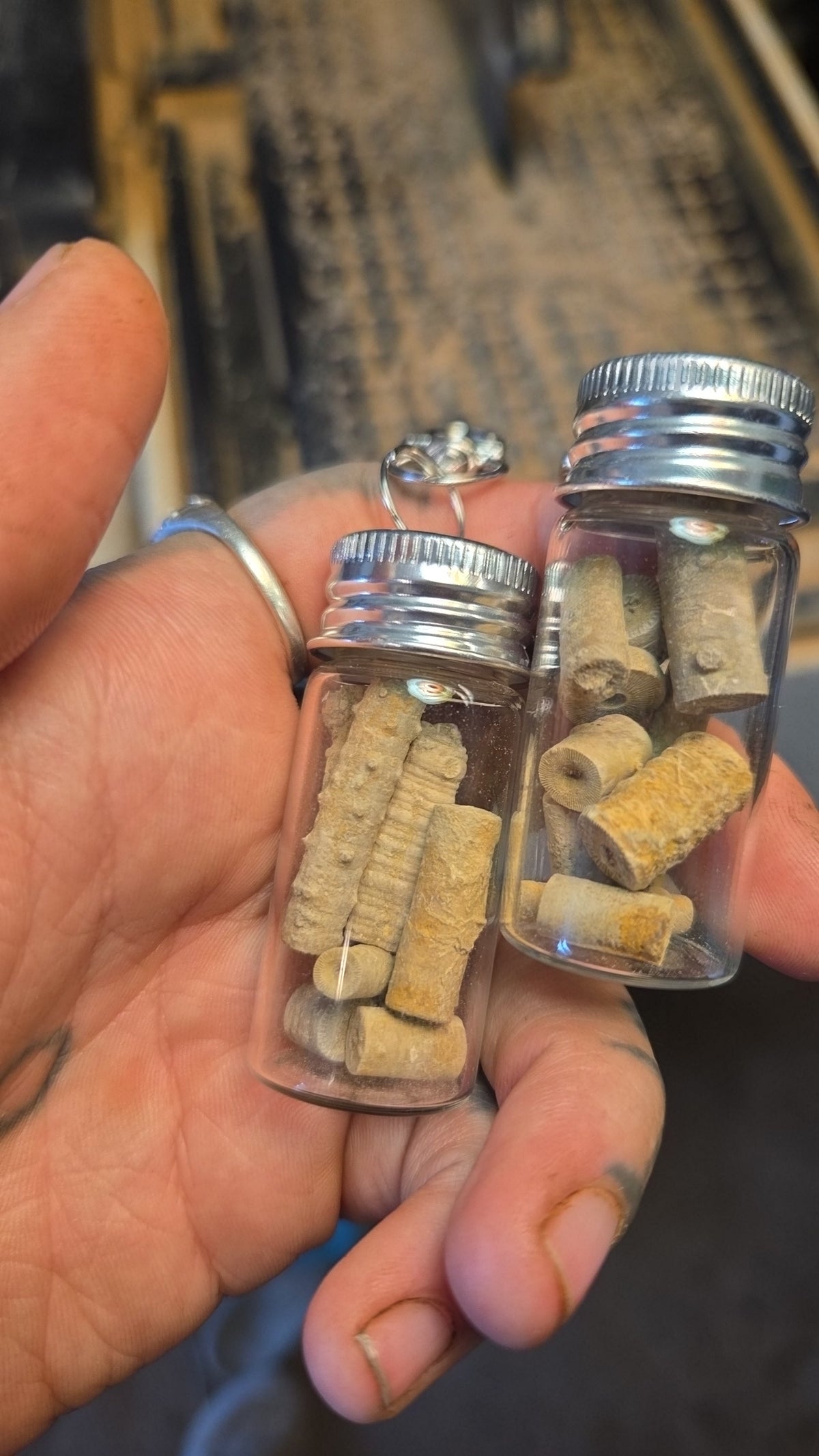 Crinoid Fossil Glass Bottle Keychain