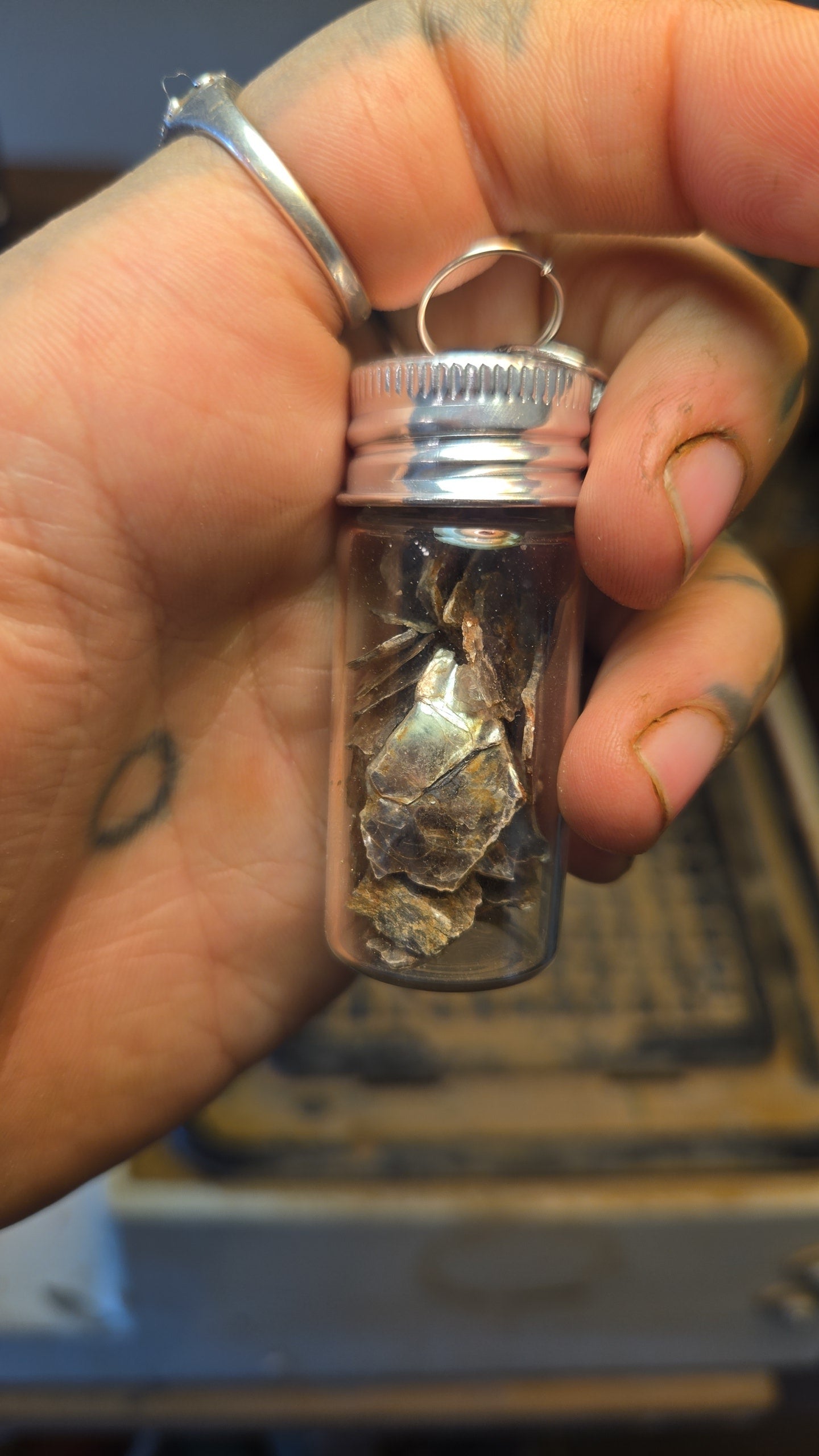 Glass Jar Crystal Mineral Gem Keychain
