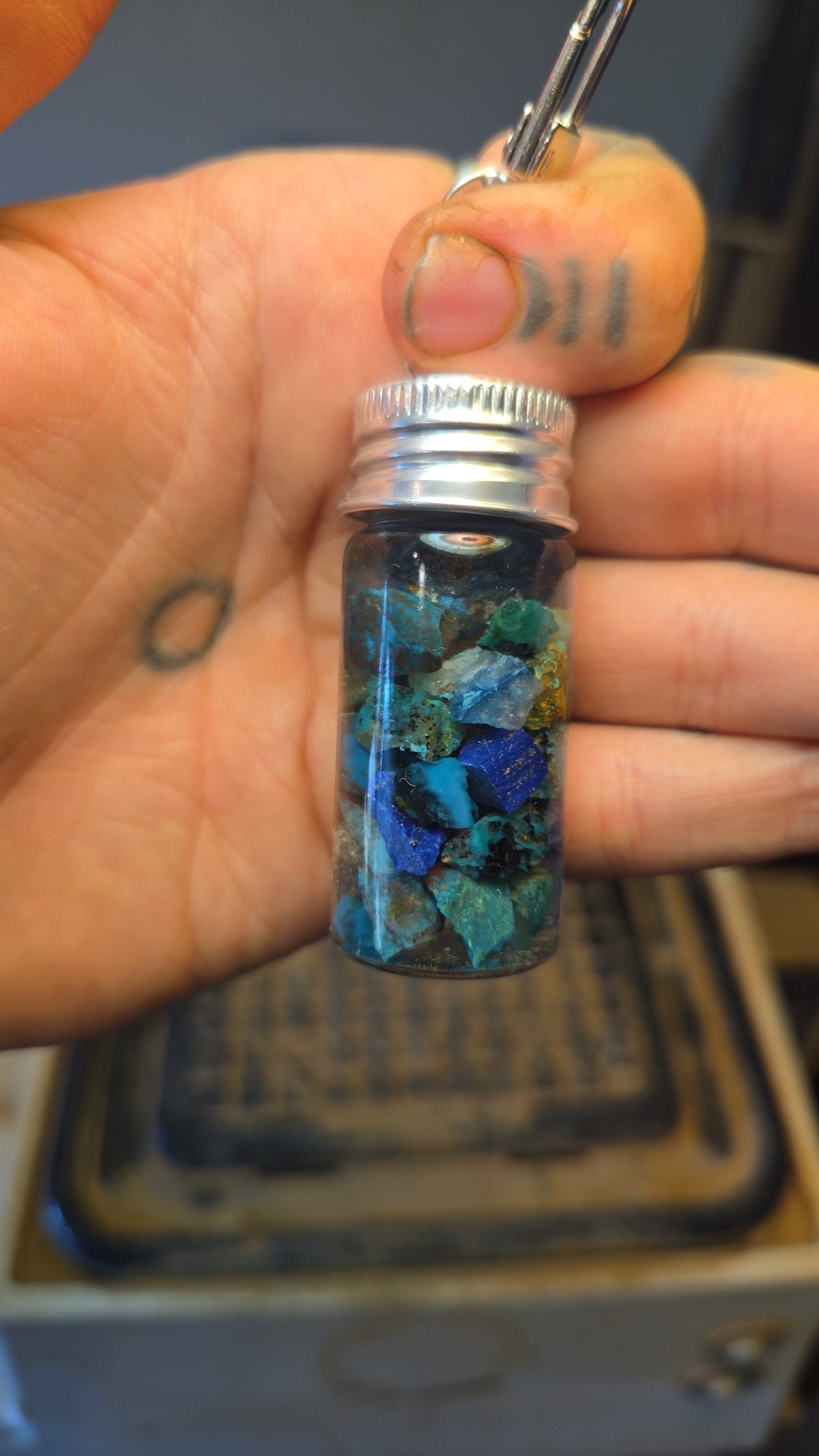 Glass Jar Crystal Mineral Gem Keychain