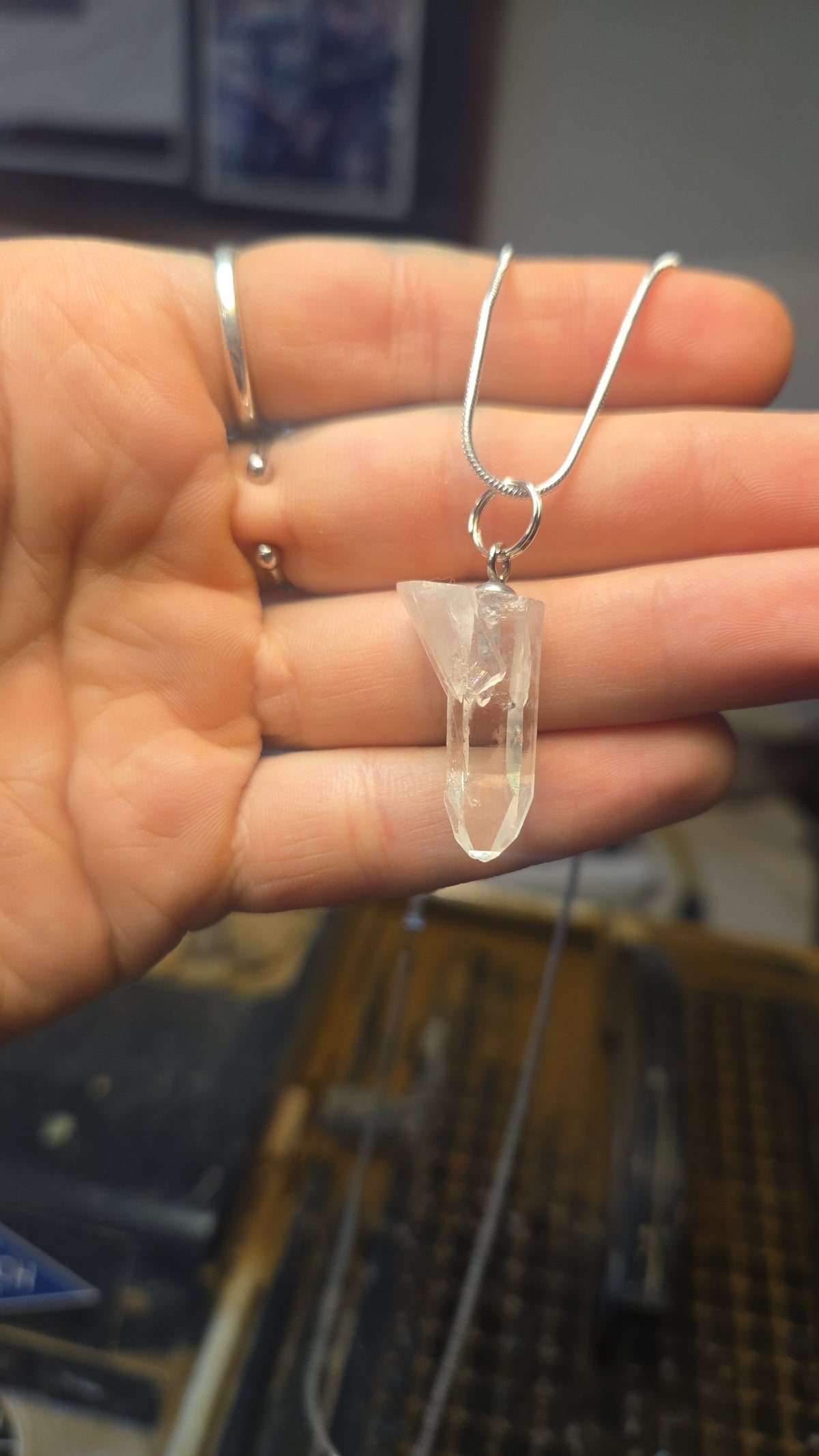 Clear Quartz Point Crystal Necklace – Copper & Leather