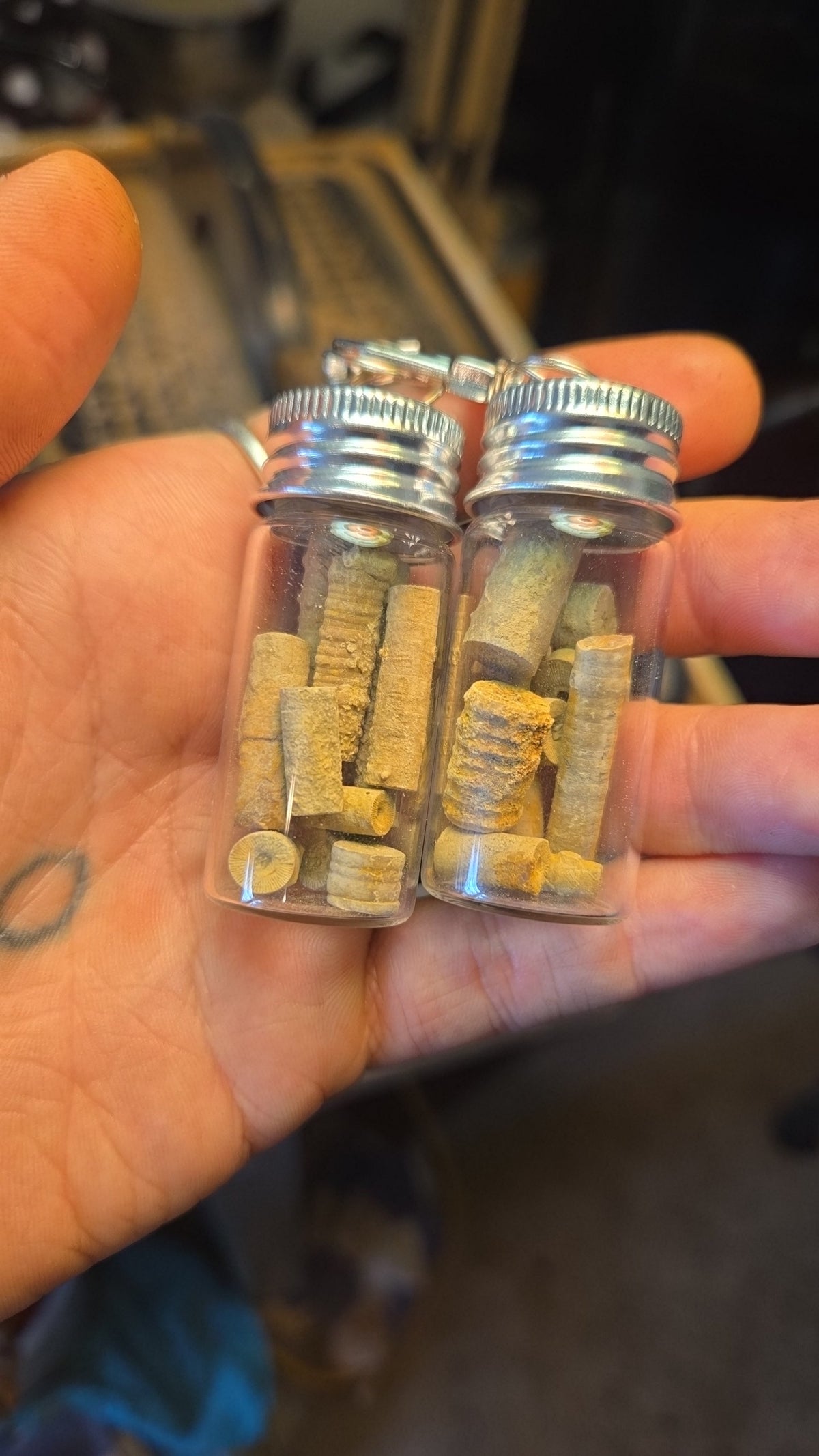 Crinoid Fossil Glass Bottle Keychain