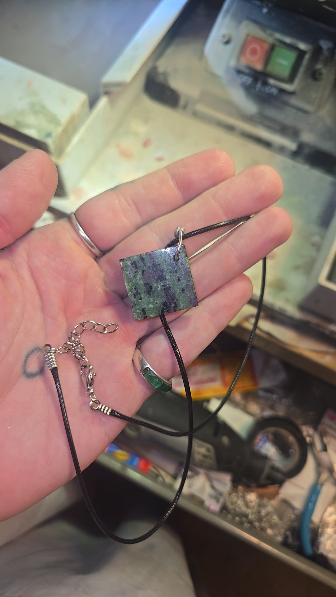 Square Shaped Ruby in Zoisite Necklace