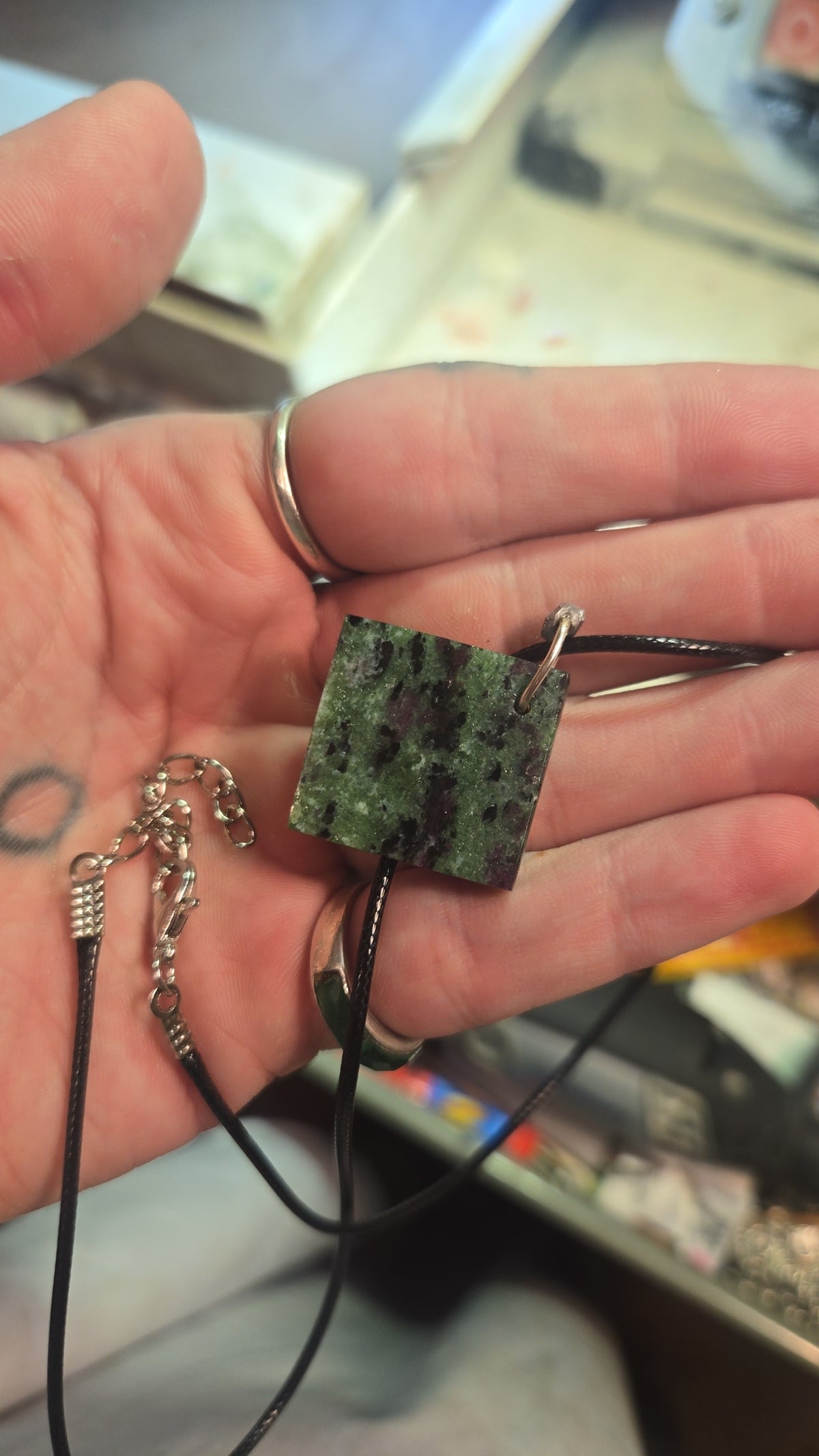 Square Shaped Ruby in Zoisite Necklace