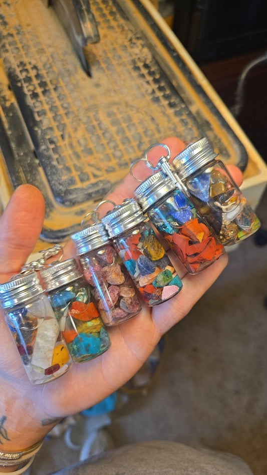 Glass Jar Crystal Mineral Gem Keychain